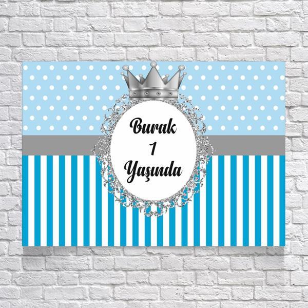 Mavi Çizgili Puantiyeli Doğum Günü Afişi 50X70 cm - Image 1