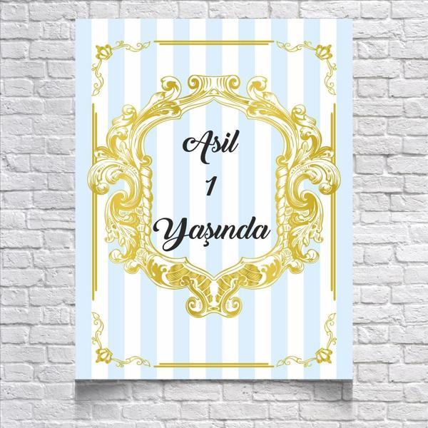 Mavi Çizgili Doğum Günü Afişi 50x70 Cm - Image 1