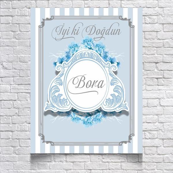 MAVİ DAMASK DESENLİ DOĞUM GÜNÜ AFİŞİ 35X50 cm - Image 1