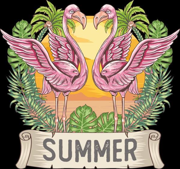 Yaz ve Flamingolar Sticker 10x10 cmRenkli Sticker - Image 1