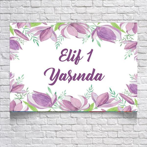 Mor Çiçek Temalı Doğum Günü Afişi 70X100 cm - Image 1