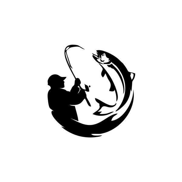 Balıkçı Balık Yakalayan Adam Sticker 17x17 Cm Siyah - Image 1