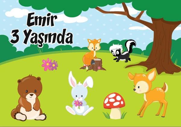 Orman Hayvanları Temalı Doğum Günü Afişi 100X150 cm - Image 1