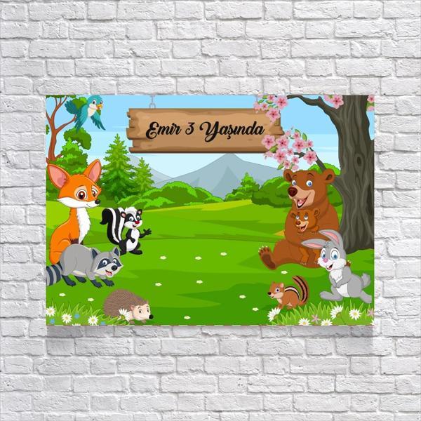 Orman ve Hayvanlar Temalı Doğum Günü Afişi 100X150 cm - Image 1
