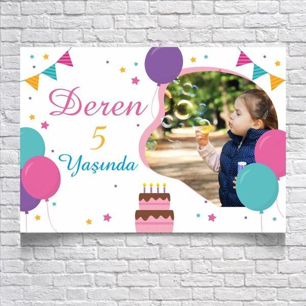Pasta ve Balon Temalı Doğum Günü Afişi 100X150 cm - Image 1