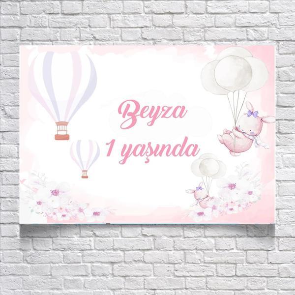 Pembe Balon Temalı Doğum Günü Afişi 100X150 cm - Image 1