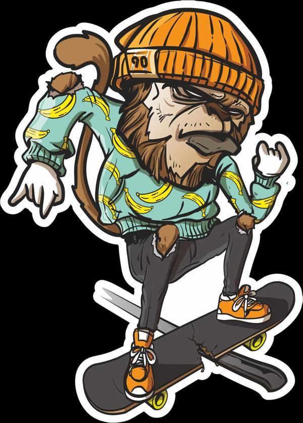 Kaykaycı Maymun Sticker 10x10 cmRenkli Sticker - Image 1