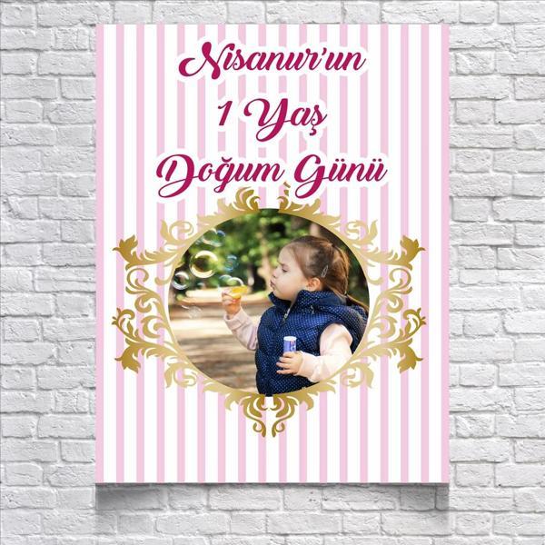 Pembe Çizgili Doğum Günü Afişi 50X70 cm - Image 1