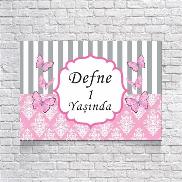 Pembe Kelebek Temalı Doğum Günü Afişi 35X50 cm - Image 1