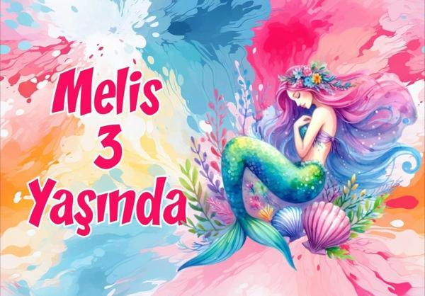 Renkli Deniz Kızı Doğum Günü Afişi 35X50 cm - Image 1