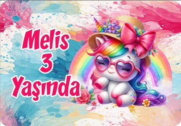 Renkli Unicorn Doğum Günü Afişi 35X50 cm - Image 1