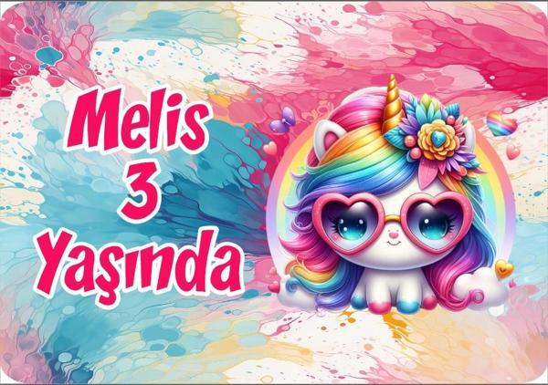Renkli Unicorn Doğum Günü Afişi 70X100 cm - Image 1