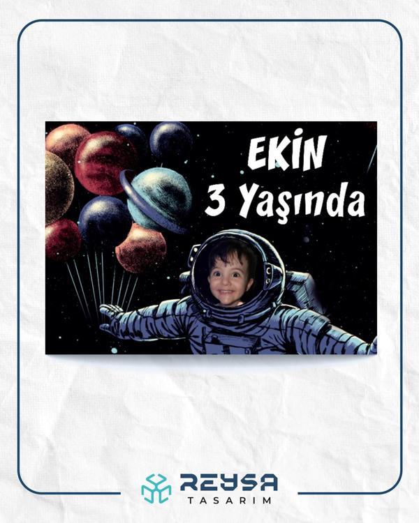 Astronot ve Gezegenler Temalı Doğum Günü Afişi 50X70 cm - Image 1