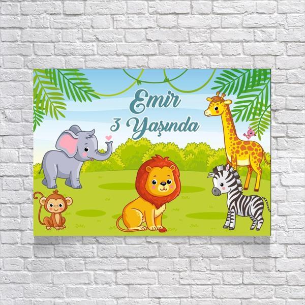 Sevimli Hayvanlar Partisi Temalı Doğum Günü Afişi 100X150 cm - Image 1