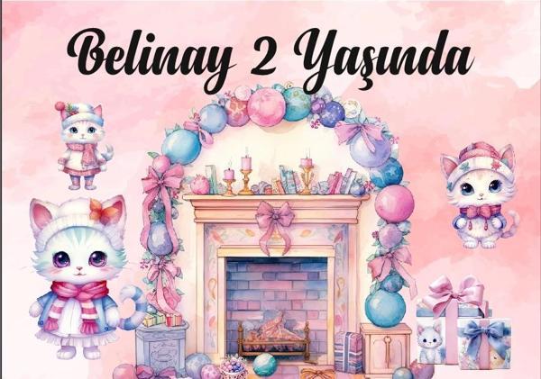 Sevimli Kedi Temalı Doğum Günü Afişi 70X100 cm - Image 1