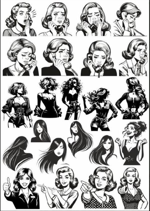 Siyah Beyaz Kadın Sticker Set - Image 1