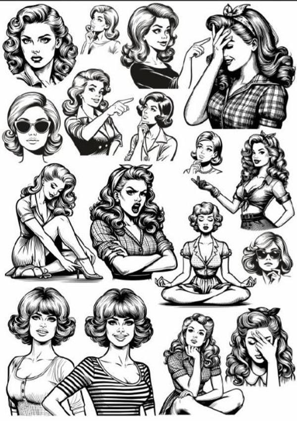 Siyah Beyaz Kadın Sticker Set - Image 1