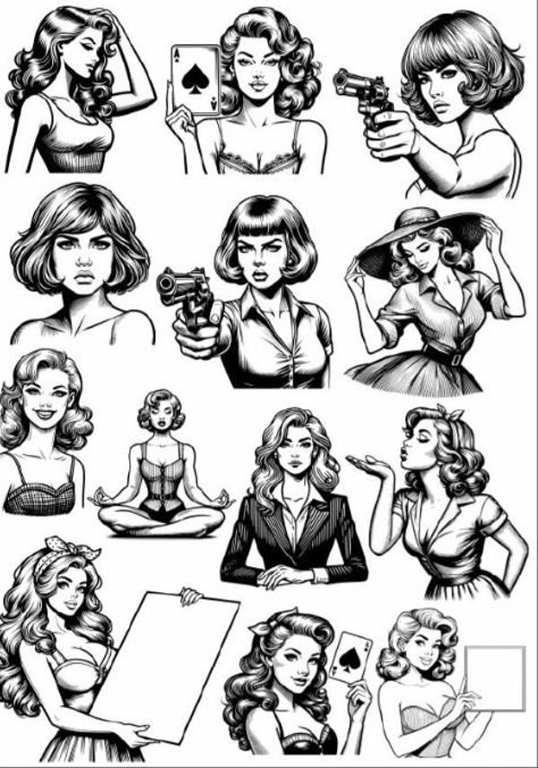 Siyah Beyaz Kız Sticker Set - Image 1