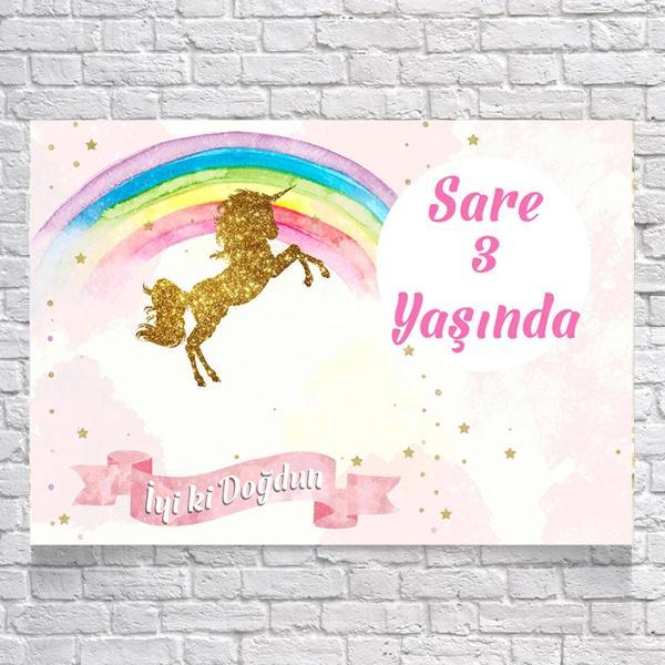 Unicorn Temalı Doğum Günü Afişi 100X150 cm - Image 1