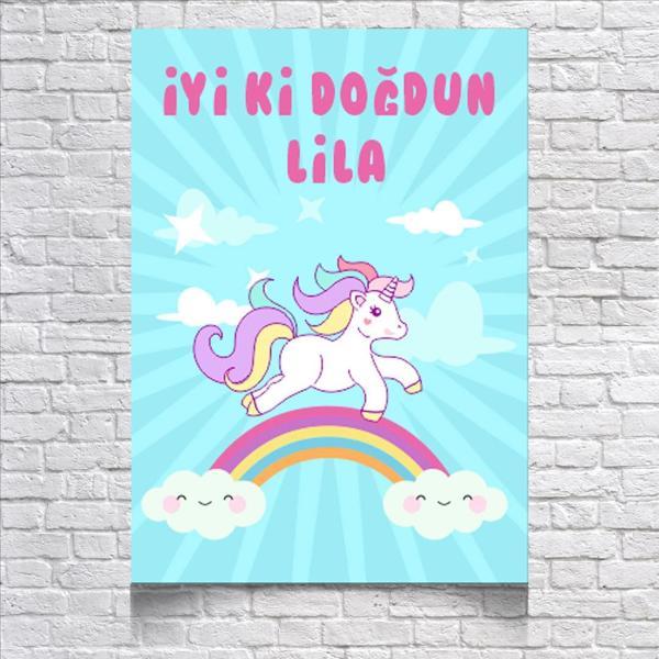 Unicorn Temalı Doğum Günü Afişi 100X150 cm - Image 1