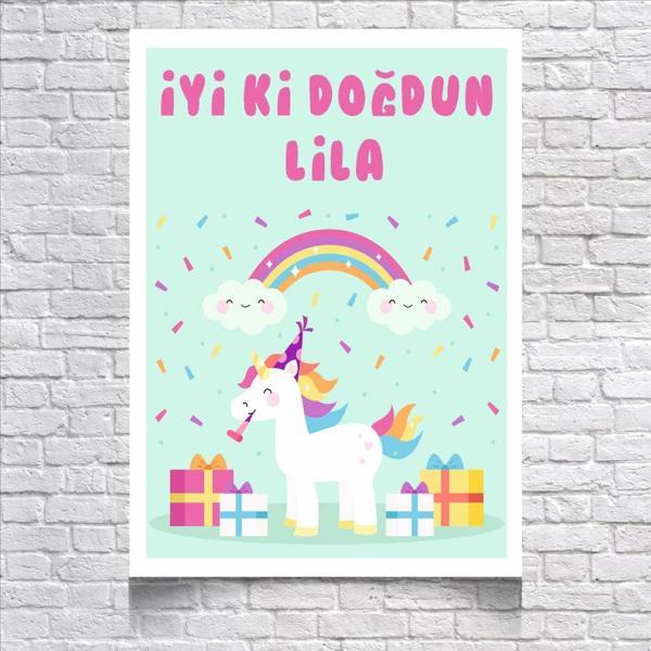 Unicorn Temalı Doğum Günü Afişi 100X150 cm - Image 1