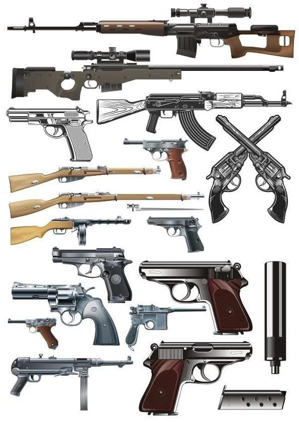 Silahlar Tabancalar Sticker Set 15 Parça Telefon, Tablet, Defter, Laptop Sticker - Image 1