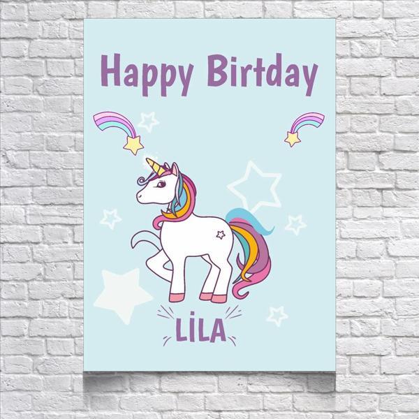 Unicorn Temalı Doğum Günü Afişi 35X50 cm - Image 1