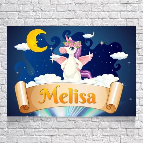 Unicorn ve Ay Temalı Doğum Günü Afişi 100X150 cm - Image 1