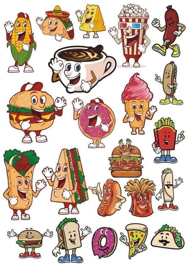 Yiyecekler Sticker Set-1 15 Parça Telefon, Tablet, Defter, Laptop Sticker - Image 1