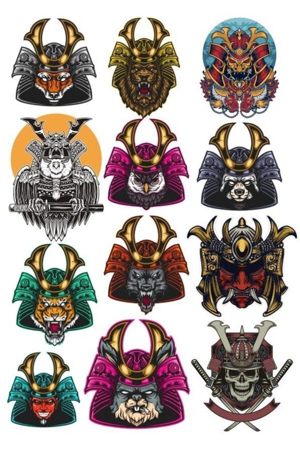 Samurai Sticker Set-5 12 Parça Telefon, Tablet, Defter, Laptop Sticker - Image 1