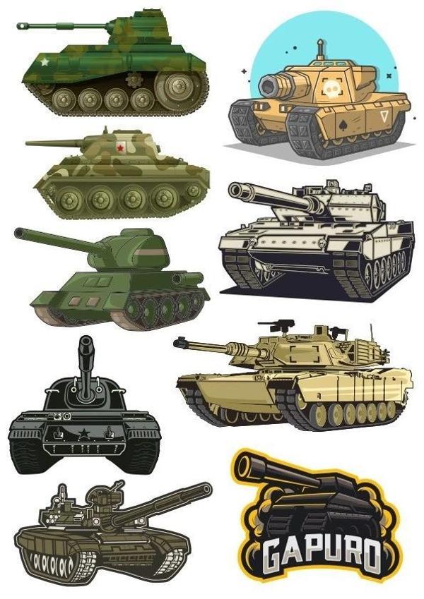 Tank Sticker Set 9 Parça Telefon, Tablet, Defter, Laptop Sticker - Image 1