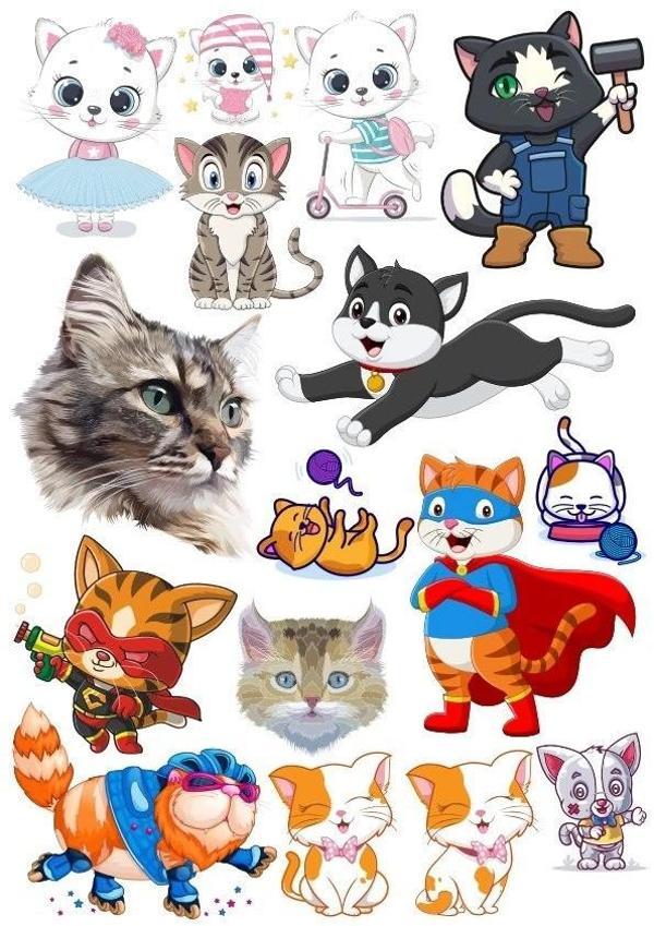 Kediler Sticker Set-8 19 Parça Telefon, Tablet, Defter, Laptop Sticker - Image 1