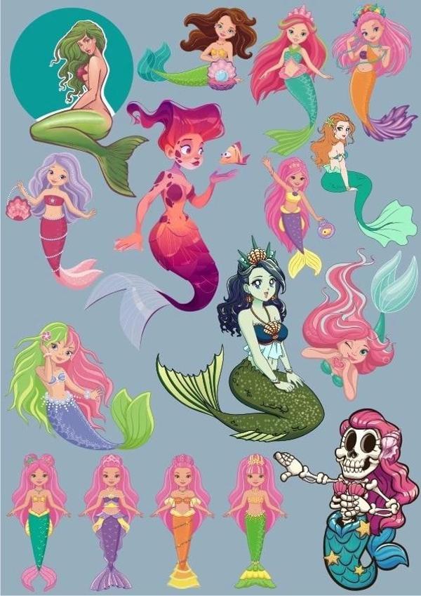 Deniz Kızları Sticker Set 15 Parça Telefon, Tablet, Defter, Laptop Sticker - Image 1