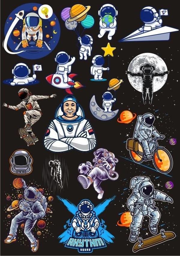 Uzay ve Astronot Sticker Set 3 16 Parça Telefon, Tablet, Defter, Laptop Sticker - Image 1