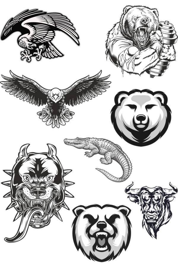 Siyah Beyaz Hayvanlar Sticker 8 Parça Telefon, Tablet, Defter, Laptop Sticker - Image 1