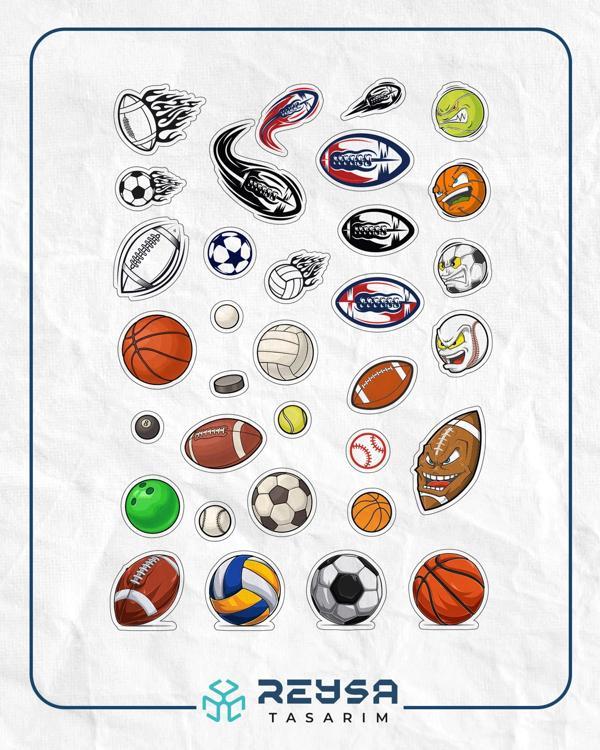 Spor Topları Sticker Set 1 15 Parça Telefon, Tablet, Defter, Laptop Sticker - Image 1