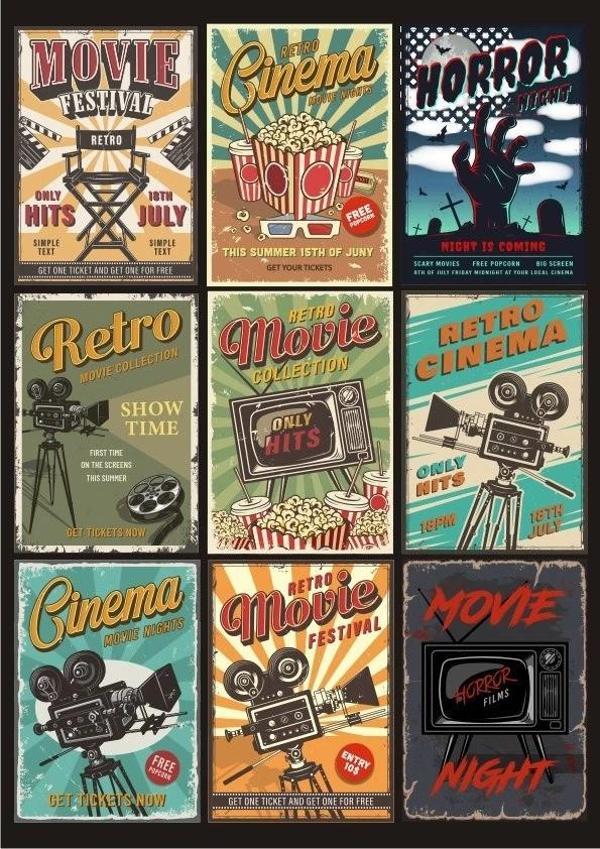 Retro Poster Sticker Set 9 Parça Telefon, Tablet, Defter, Laptop Sticker - Image 1
