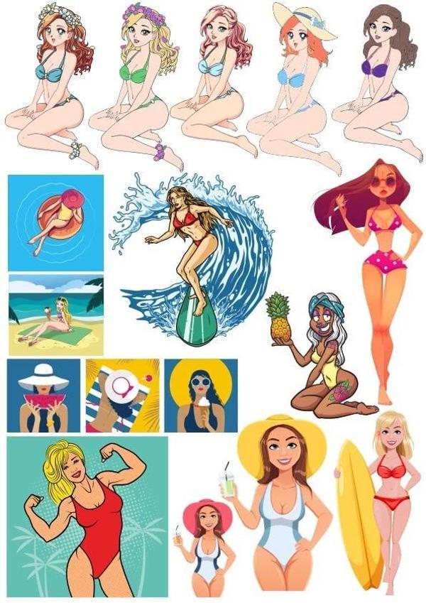 Retro Kadın Sticker Set 2 15 Parça Telefon, Tablet, Defter, Laptop Sticker - Image 1