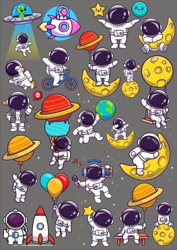 Sevimli Astronot Sticker Set 1 20 Parça Telefon, Tablet, Defter, Laptop Sticker - Image 1