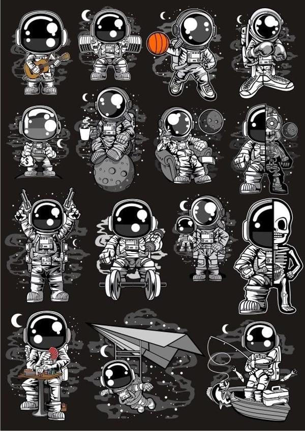 Astoronot Sticker Set 15 20 Parça Telefon, Tablet, Defter, Laptop Sticker - Image 1
