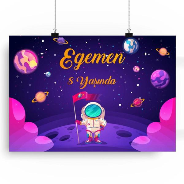 Uzay ve Astranot Temalı Doğum Günü Afişi 100X150 cm - Image 1