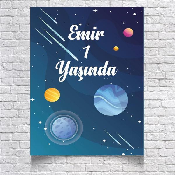 Uzay ve Gezegenler Temalı Doğum Günü Afişi 100X150 cm - Image 1
