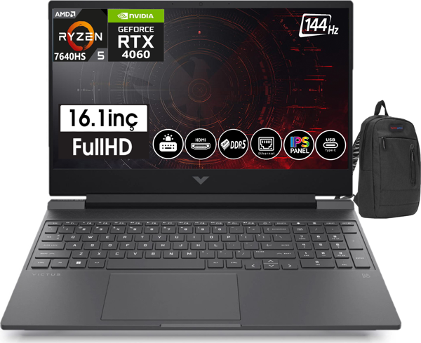 HP Victus Amd Ryzen 5 7640HS 16GB DDR5 Ram 1TB SSD 8GB RTX4060 16,1 İnç 144Hz IPS FHD Freedos Z7Z4N1EA02+ZettaÇanta - Image 1