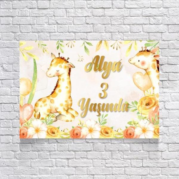 Zürafa Temalı Doğum Günü Afişi 50x70 Cm - Image 1