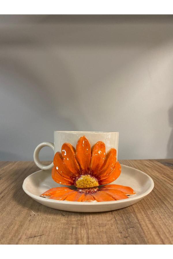 Hly Ceramics Turuncu Papatya Fincan - Image 1