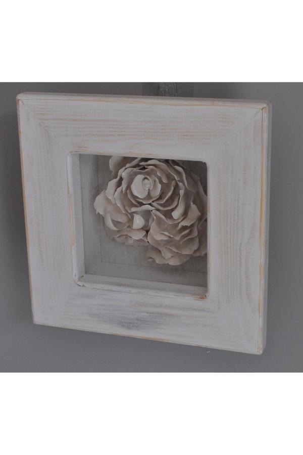 Hly Ceramics Beyaz Goncalı Çiçek Ahşap Çerçeveli Tablo - Image 1