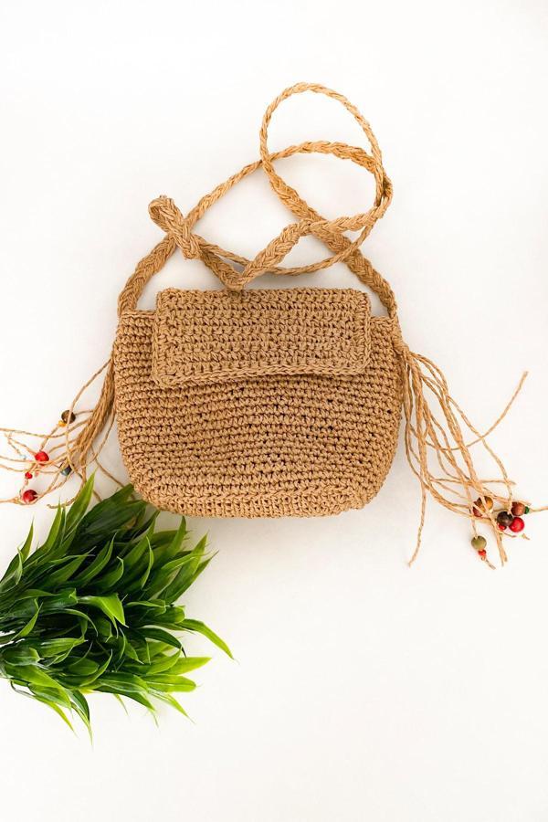 Gia Design Kağıt Ip El Örgüsü Hasır Camel Rengi Çanta - Image 1