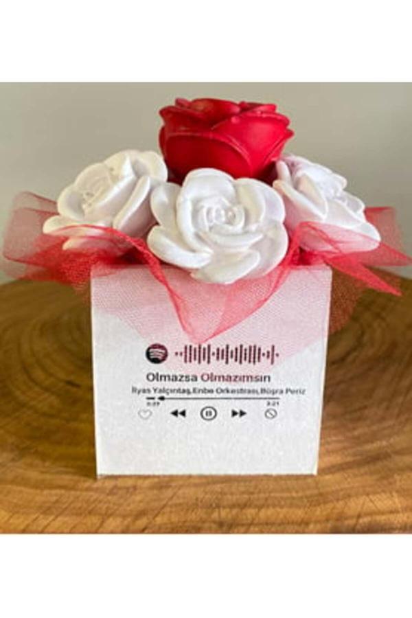 Gia Design Spotify Barkodlu Kişiye Özel Melek Kalplim Kokulu Taş Gül Aranjmanı - Image 1