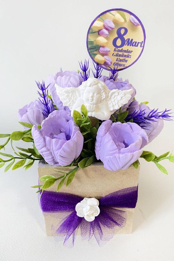 Gia Design 8 Mart Kadınlar Günü Mor Laleler Kokulu Taş Aranjmanı - Image 1
