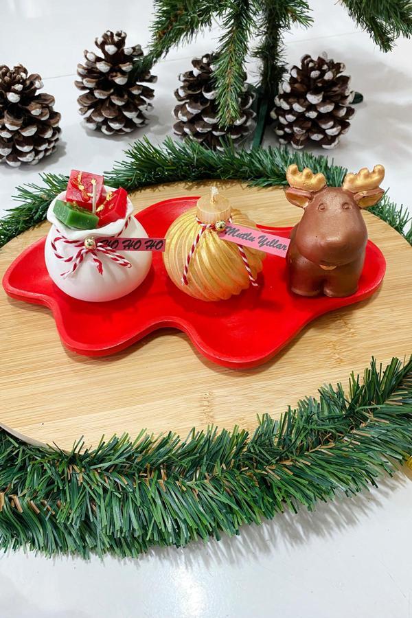 Gia Design Yılbaşı Temalı Dekoratif Geyik-Hediye Sepet Ve Top Süs Model Kokulu Mum-Dekoratif Tabak Hediye Seti - Image 1
